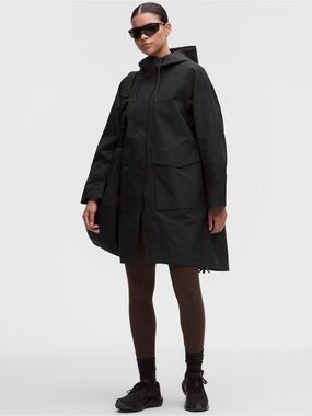 Black Hooded Fishtail Raincoat Jacket - Women's
